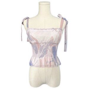 Aritzia Wilfred Crop Top Sz 2XS Smocked Y2K Rave Chiffon Adjustable Shoulder Tie